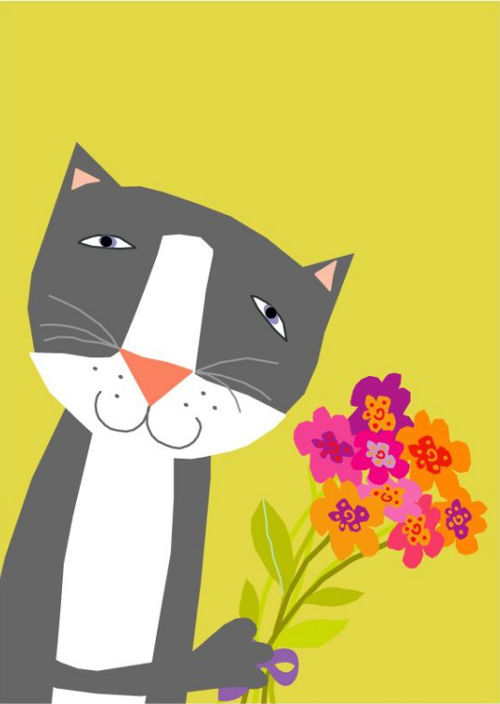 LizzyClara sweet gray cat with flowers